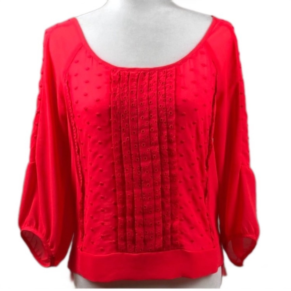 AMERICAN EAGLE OUTFITTERS Sheer Neon Coral Swiss Dot Peasant Boho Summer Date XS